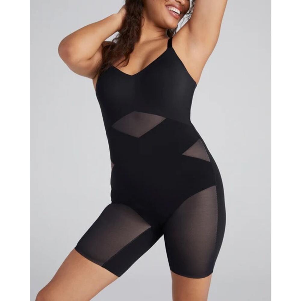 Honeylove Mid-Thigh Bodysuit Black Womens Plus Size 3x Shapewear Comfortable